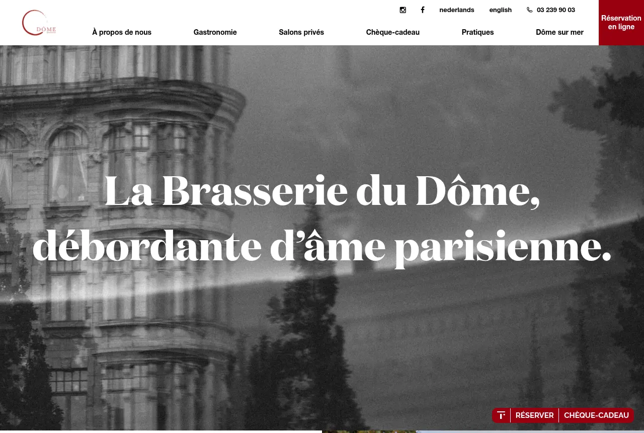Page d’accueil du site La Brasserie du Dôme