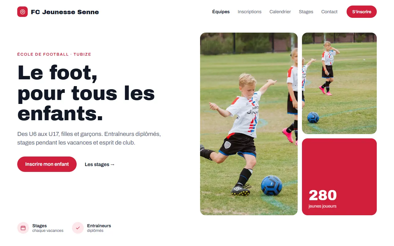 Page d’accueil du projet type FC Jeunesse Senne