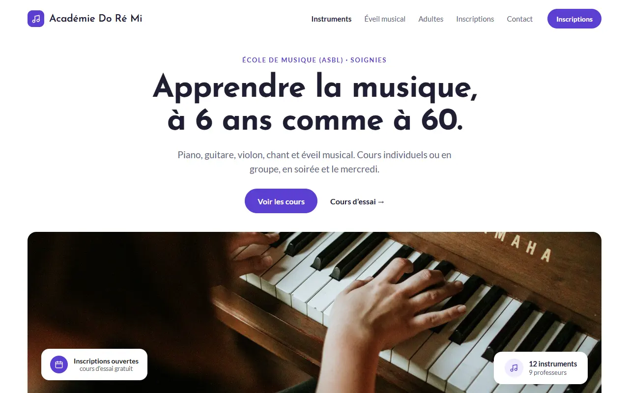 Page d’accueil du projet type Académie Do Ré Mi