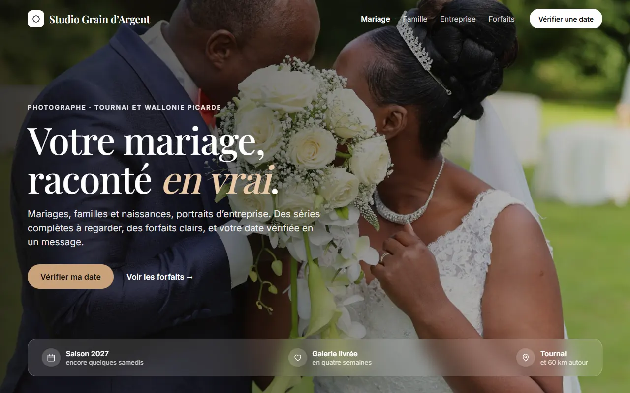 Page d’accueil du projet type Studio Grain d’Argent