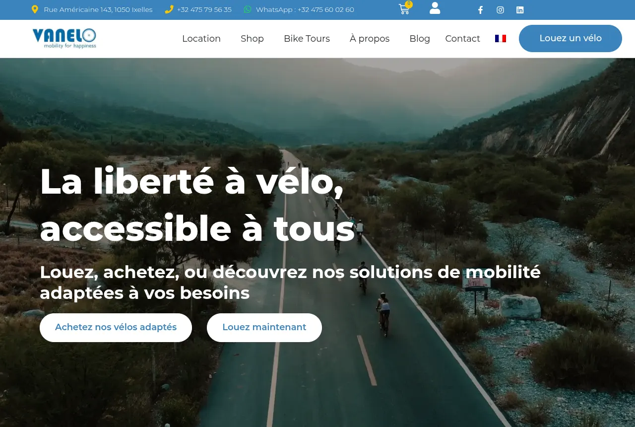 Page d’accueil du site Vanelo